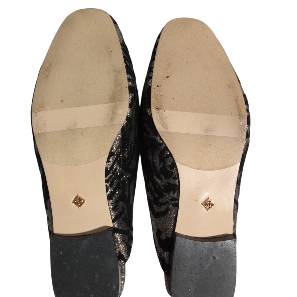 Nanette Lepore Black Gold Velvet-Embellished Loafers Mules Sz 8 - Picture 6 of 7